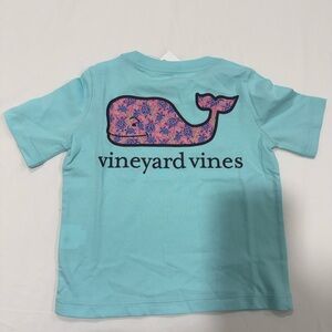 Vineyard Vines Kids Aqua Tee with Pink Whale